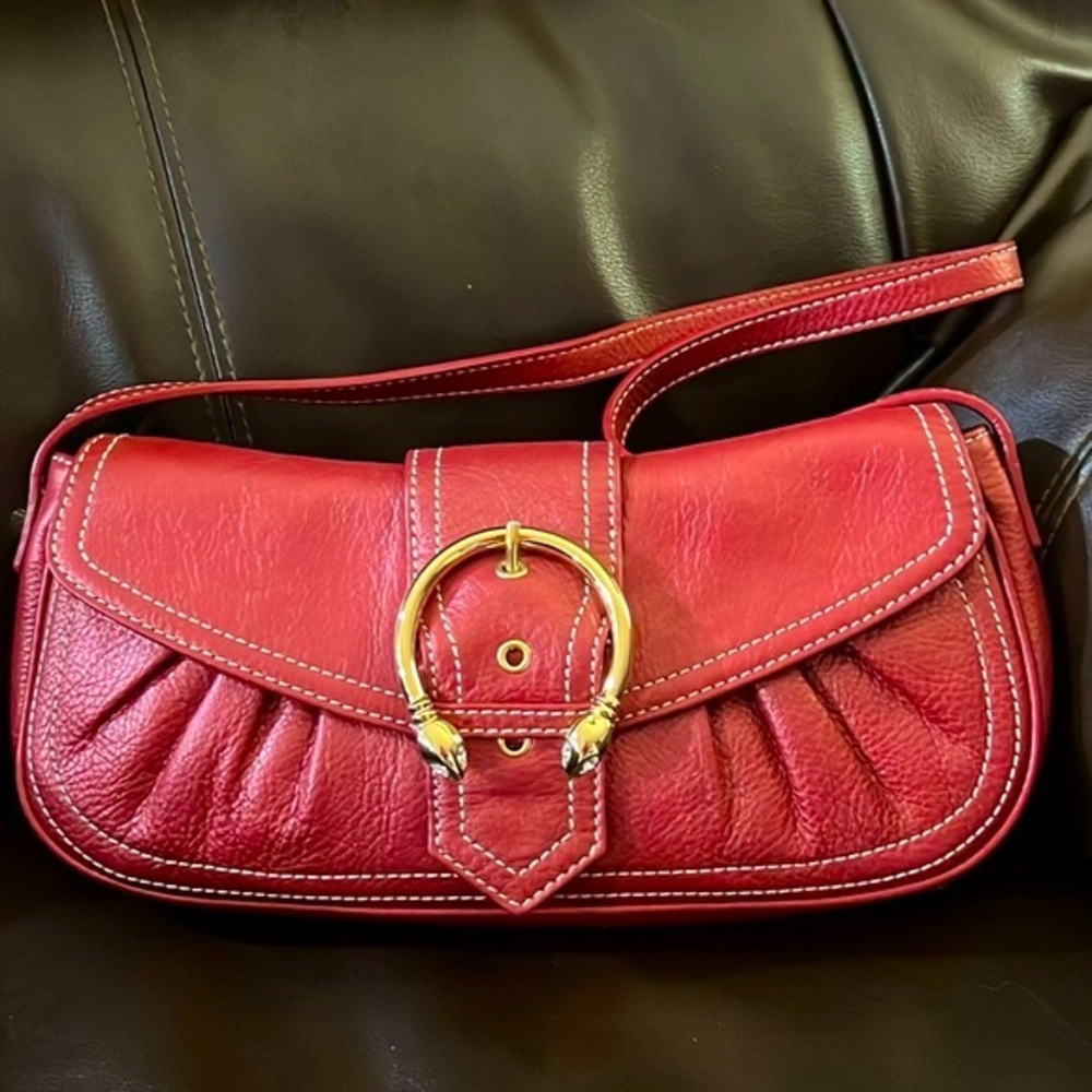 VIA SPIGA RED LEATHER DIONYSIS BUCKLE BAG
